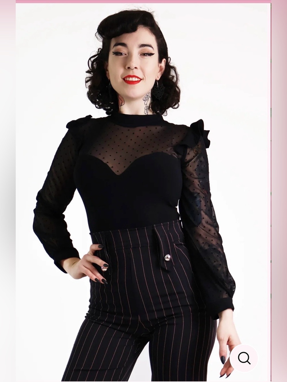 Sheer Dot Sleeve Black Women's Top sweetheart neckline NWT